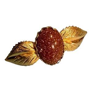 Elegant Gold and Brown Leaf Brooch